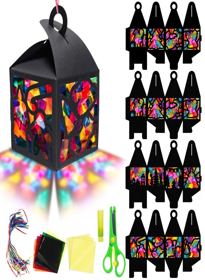EggSun 16 Sets Christmas Lantern Suncatchers Craft Kit for Kids Ornaments Stained Glass Window Arts and Crafts Kit for Classroom Holiday Projects Home Party Favors Decorations Ages 4 8 12 - Image 1